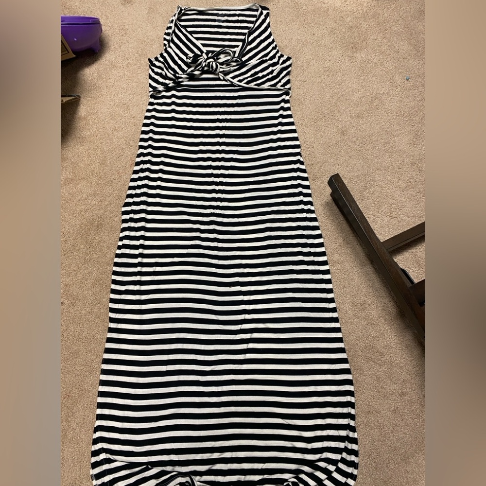 Maxi nursing dress, black and white. Top unties in front for nursing
